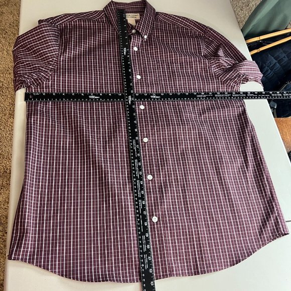Duluth Trading Shirt Mens Large Wrinkle Fighter Check Plaid Button Down Burgundy - Picture 7 of 10